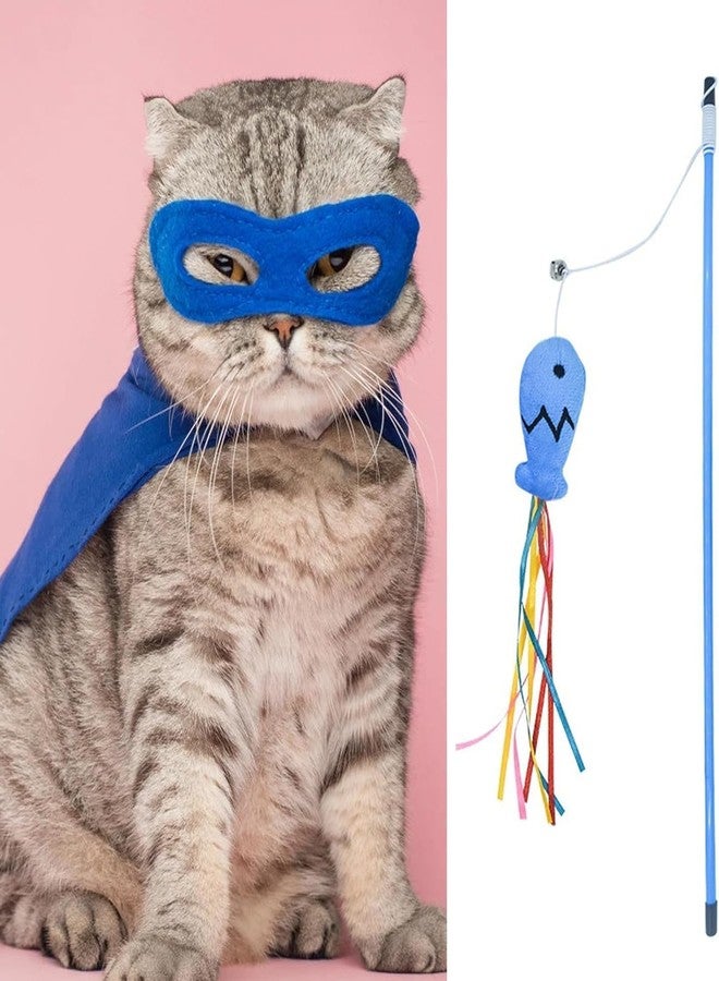 WaigN Blue Cat Wand Kitten Teaser Stick Portable Cat Teaser Fish Design Safe Colorful Balls Cats, Feather Toys - Image 3
